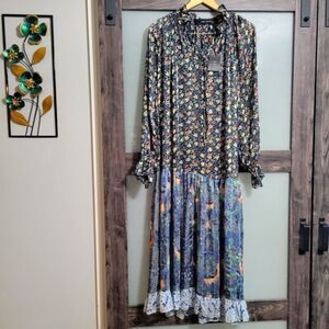 2/30 Code X Mode sheer mixed print maxi dress